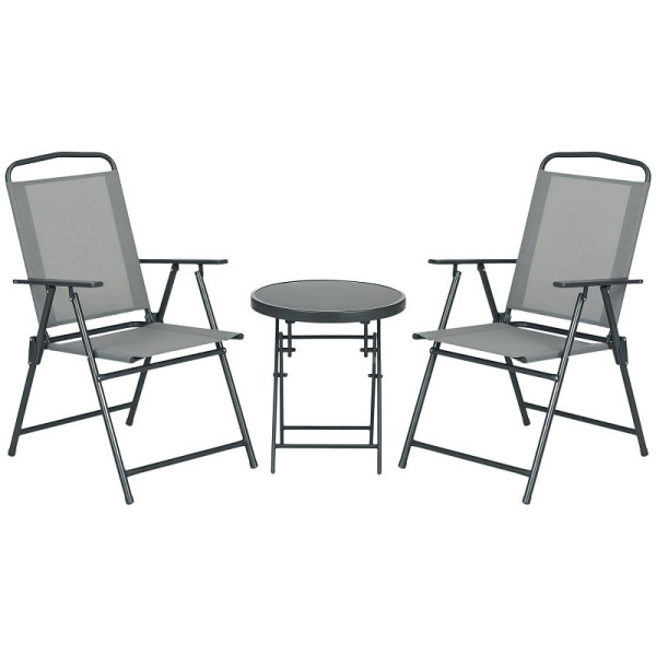 Outsunny Outdoor-Bistro-Möbel-Set Garten-Bistro-Garnitur Klappbares Bistro-Set, 53,5 x 64 x 93 cm, Hellgrau, 84G-282V00LG
