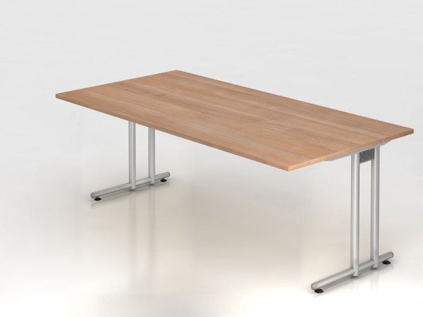 Hammerbacher Schreibtisch C-Fuß 200x100cm Nussbaum/Silber, Arbeitshöhe 72 cm, VNS2E/N/S