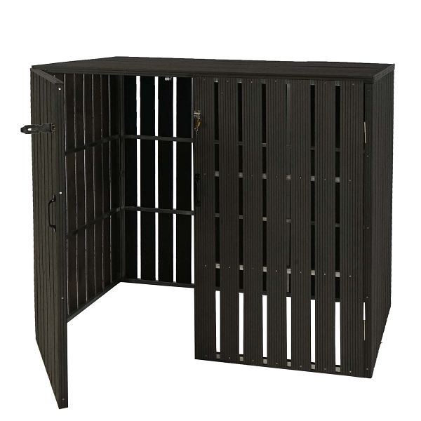 Mendler XL 2er-/4er-WPC-Mülltonnenverkleidung HWC-J28, Mülltonnenbox, Metall Holzoptik, erweiterbar, anthrazit, 75987+75988