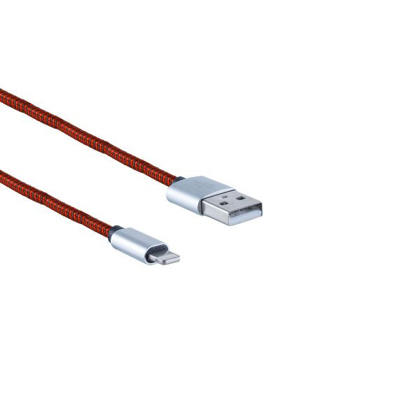 S-Conn Lightning 8-Pin Ladekabel, USB-A-Stecker auf Lightning Stecker, Nylon, rot, 2m, 14-50126