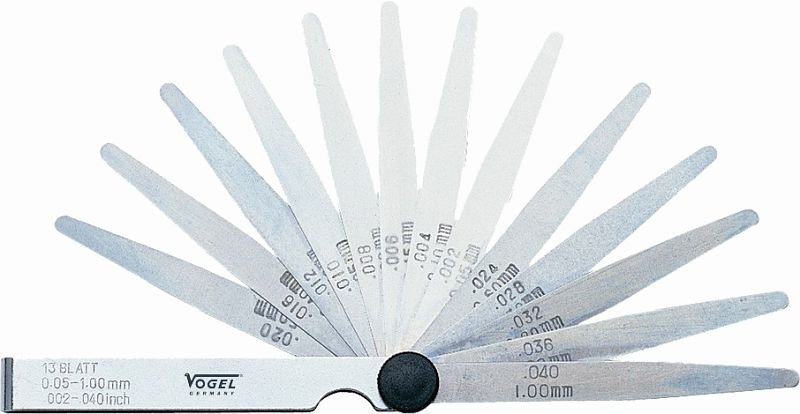 Vogel Germany Fühlerlehren-Satz, einzeln in Folie, 0.05 - 1.00 mm / .002 - .040 inch, 13 Blatt, 411005