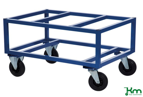 Kongamek Palettenwagen, 2 Bock- und 2 Lenkrollen aus Vollgummi mit Bremsen, Blau, 1200 x 800 x 650 mm, KM221-BB