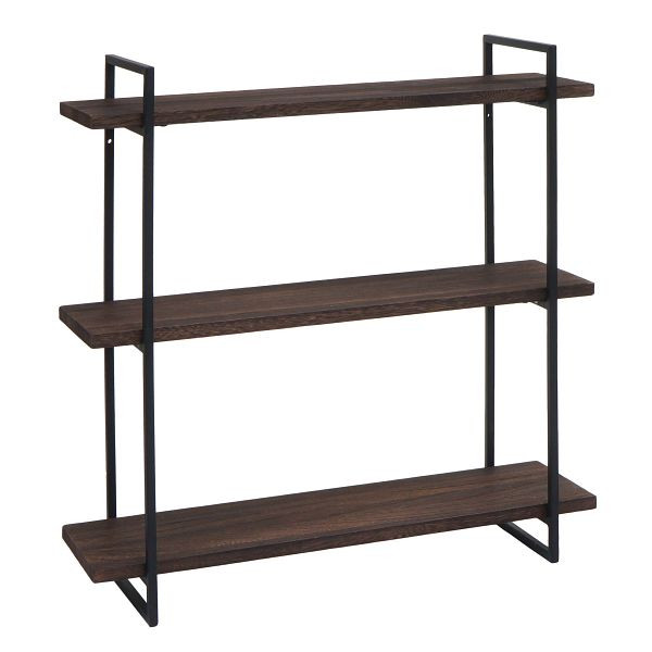 Mendler Wandregal HWC-K78, Hängeregal Schweberegal, 3 Regalböden Massiv-Holz Industrial 60x60x18cm, dunkelbraun, Metall schwarz, 98634
