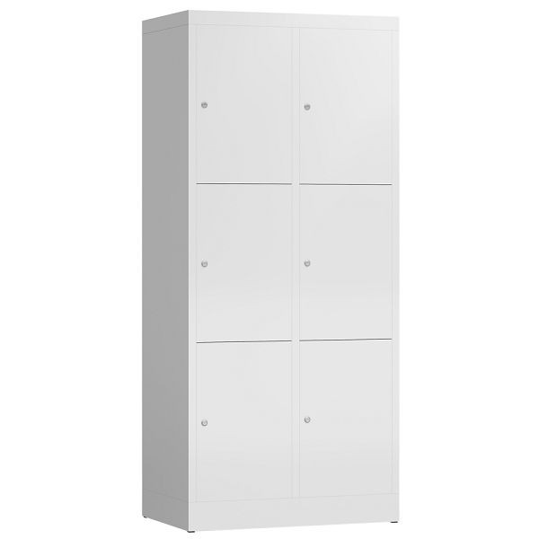 Lüllmann ClassiX Schließfachschrank, 2 Abteile à 3 Fächer, 1800 x 800 x 500 mm, signalweiß, X-523327
