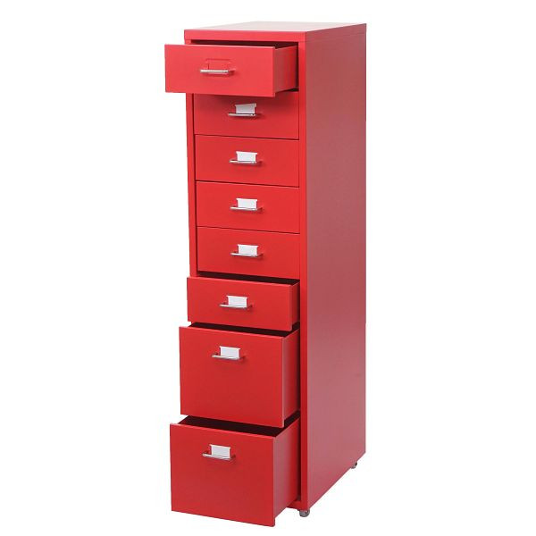 Mendler Rollcontainer Boston T851, Schubladenschrank Stahlschrank, 110x28x41cm 8 Schubladen, rot, 55304