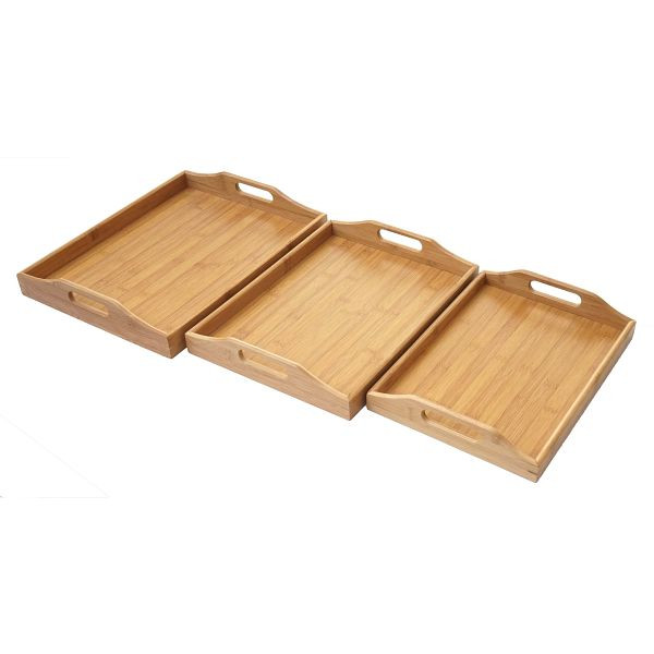 Mendler 3er Set Tablett HWC-B86, Serviertablett Holztablett Frühstückstablett Dekotablett, Bambus, 60734