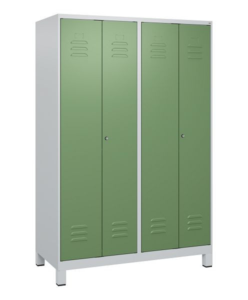 C+P Umkleidespind Classic PLUS SW, Füße, 4 Abteile, 1800x1200x500mm, 7035/6011, Zylinderschlösser, 0800127-40 S10021