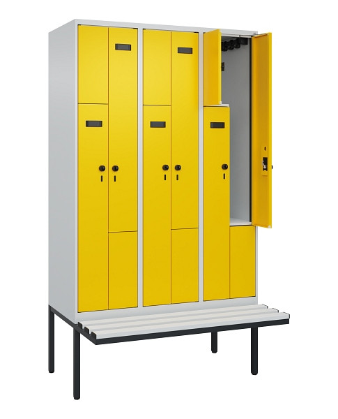 C+P Z-Spind Evolo PLUS, Bank, 6 Fächer, 2120x1200x815mm, 7035/1023, Drehriegel, Material Sitzfläche Kunststoff, 0490437-326 S10055