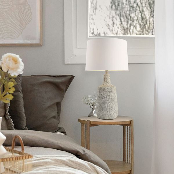 HOME DELUXE Große Tischlampe in Steinoptik CARO, Weiß, 61145