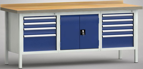 KLW Standard-Werkbank - 2000 x 700 x 840 mm L x T x H, L: 2x75EA/100EA/250EA, mittig Schrank, R: 4x75EA/200EA, WS239N-2000M40-E7010