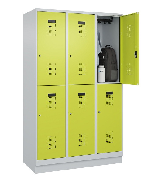 C+P Doppelstöckiger Spind Evolo PLUS, mit Sockel, 6 Fächer, 1950x1200x500mm, 703, Frontfarbe 1108060 RDS Clowngrün, Zylinderschloss, 049320-32 S10042