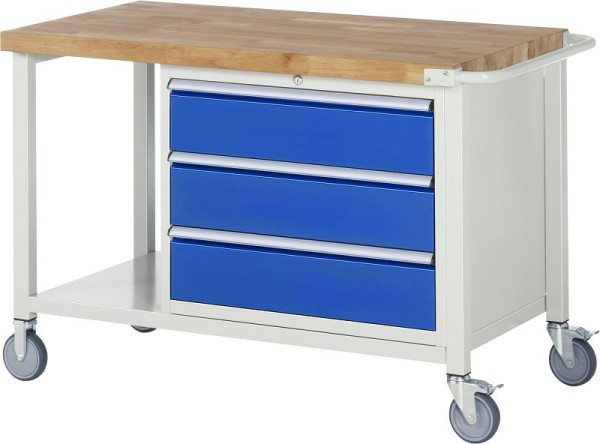 RAU Fahrbare Werkbank Serie 8000, 3 x Schublade, Ablageboden, 1250x880x700 mm, 05-8257A6-127B4S.11