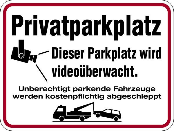 Schilder Klar Hinweisschild Privatparkplatz, Dieser Parkplatz wird videoüberwacht., 400x300x0.6 mm Aluminium geprägt, 644/52