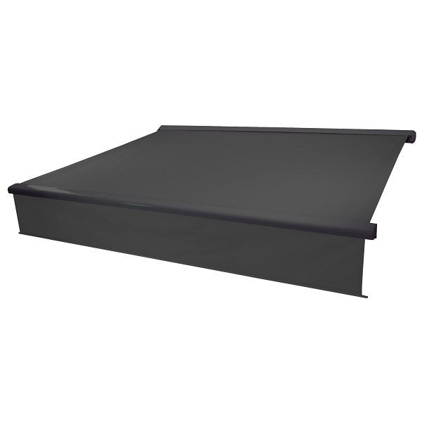 Mendler Elektrische Vollkassetten-Markise T124, 5x3m ausfahrbarer Volant, Polyester anthrazit, anthrazit, 58307+34295+58312