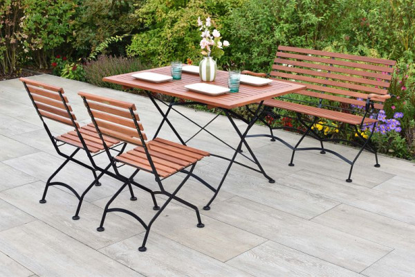 Merxx Schlossgarten Set 4-teilig, 2 Schlossgarten Klappstühle, 1 Schlossgarten Klappbank, 2-sitzig, 1 Schlossgarten Klapptisch, 120 x 80 cm, 50131-217