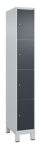 C+P Schließfachschrank Classic PLUS, Füße, 1950x300x500mm, 7035/7016, mit 4 Fächern, 080010-104 S10008