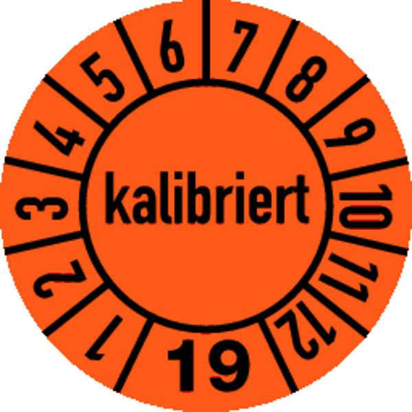 Schilder Klar Prüfetikette kalibriert 23 orange/schwarz, 10 mm Folie selbstklebend, VE: 40 Stück, 45/62.23