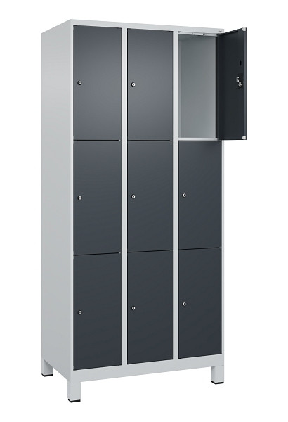 C+P Schließfachschrank Evolo PLUS, mit Füßen, 9 Fächer, 1950x900x500mm, 7035/70, Frontfarbe RAL 7016 Anthrazitgrau, 049010-303 S10012