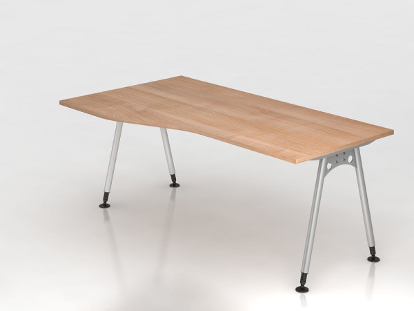 Hammerbacher Schreibtisch A-Fuß 180x100/80cm Nussbaum, Freiform, links oder rechts montierbar, VAS18/N/S