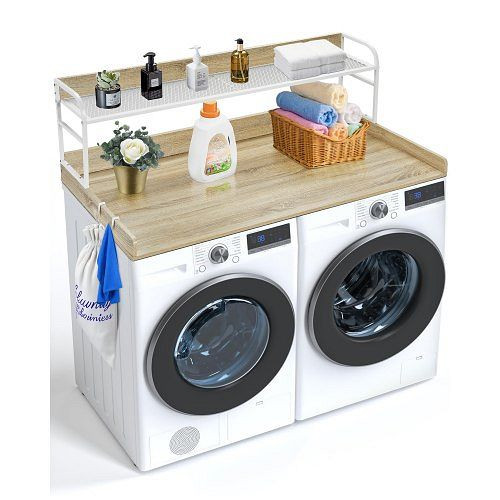VEVOR Waschmaschinen-Arbeitsplatte mit 2-stufigem Regal, Anti-Rutsch-Pads, Eichenfarbe (1370x700x419 mm), XYTM54INCHXMD8J80V0