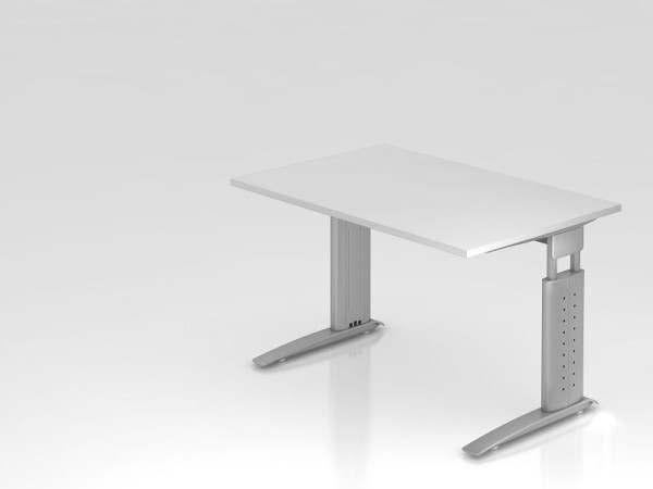 Hammerbacher Schreibtisch C-Fuß 120x80cm Weiß/Silber, Arbeitshöhe 68-86 cm einstellbar, VUS12/W/S