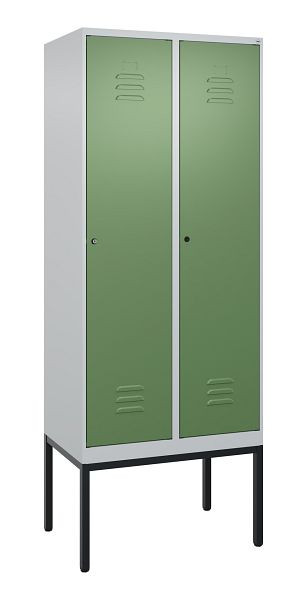 C+P Umkleidespind Classic PLUS mit Mitteltrennwand, Gestell, 2 Abteile, 2120x800x500mm, 7035/6011, Zylinderschlösser, 0800307-22F S10021