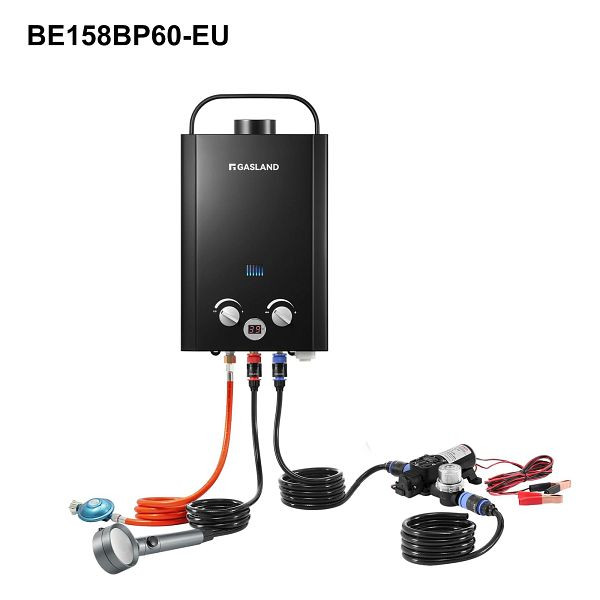 GASLAND 6L Gaswarmwasserbereiter mit Pumpe (schwarz 37 mbar), BE158BP60-EU