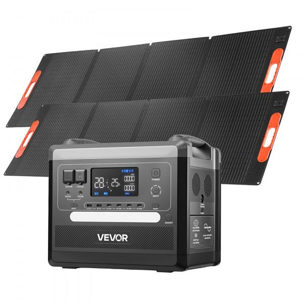 VEVOR Tragbare Powerstation 2400W Solargenerator + 2x 200W faltbare Solarpanels, 2160Wh LiFePO4-Akku, 10 Ausgänge, KZSCNDYTJZDTMIYY2001V2