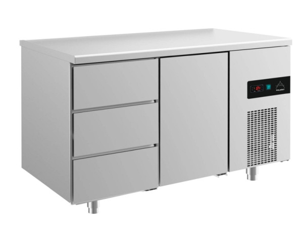 A&S Polarny Kühltisch -2 bis +8°C mit 1x Tür und 1x drei Schubladen links, 1400 x 700 x 850 mm, KT2DT