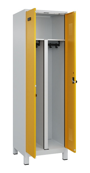 C+P PSA Schwarz-Weiß-Spind Evolo PLUS, mit Füßen, 2 Abteile, 1950x600x500mm, 70, Frontfarbe RAL 1004 Goldgelb, Drehriegel, 049012-20P S10000