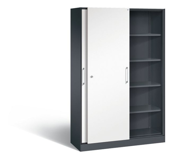 C+P Schiebetürenschrank Asisto, H1980xB1200xT435mm, Farbe: Schwarzgrau / Verkehrsweiß, Bügelgriff, 5 OH, 142001-000 S10152