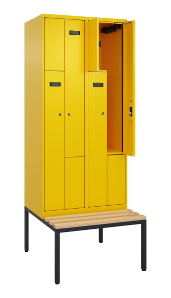 C+P Z-Spind Evolo PLUS, Bank, 4 Fächer, 2120x800x815mm, 1023/1023, Zylinderschloss, Sitzfläche Buche-Hartholz, Sitzbank, 0490537-224 S10049