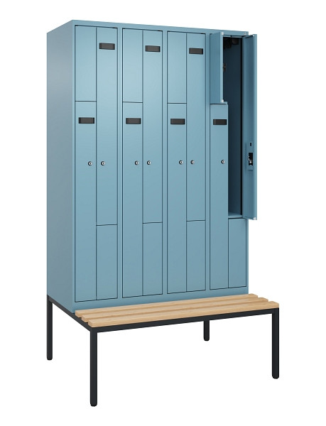 C+P Z-Spind Evolo PLUS, 8 Fächer, 2120x1200x815mm, 0010/0010, Zylinderschloss, Material Sitzfläche Buche-Hartholz, Sitzbank, 0490537-408 S10048