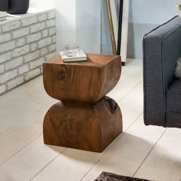 Wohnling Beistelltisch Sheesham Vollholz 30 x 45 x 30 cm Rustikaler Deko-Tisch, WL1.562