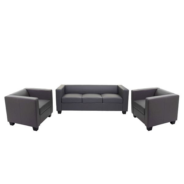 Mendler 3-1-1 Sofagarnitur Couchgarnitur Loungesofa Lille, Kunstleder, dunkelgrau, 2x75142+2x75143+75139+75140+75141