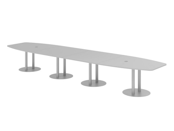 Hammerbacher Konferenztisch KT52S, 520 x 130 cm, Platte: Grau, 25mm dick, mit vier silbernen Säulenfüßen, 7,6/70 cm, Arbeitshöhe 74 cm, VKT52S/5/S