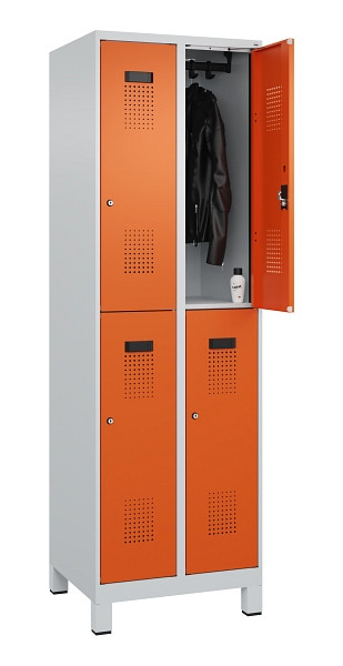 C+P Doppelstöckiger Spind Evolo PLUS, mit Füßen, 4 Fächer, 1950x600x500mm, 7035, Frontfarbe RAL 2004 Reinorange, Zylinderschloss, 049310-20 S10029