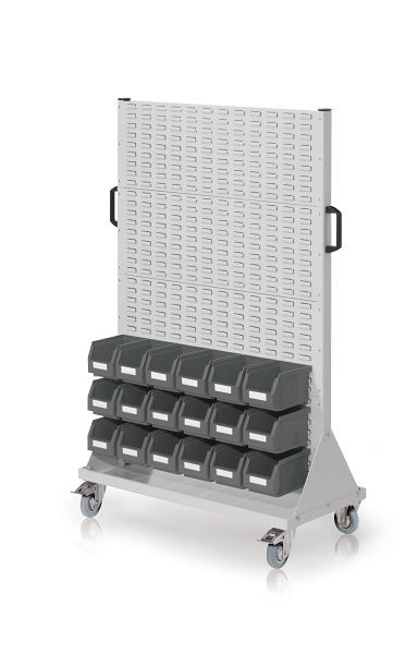 Kappes RasterMobil Rollwagen Größe 4 Modell E87, H1580 x B1000 x T500 mm, RAL 7035 4 Schlitzplatten, inklusiv Lagersichtkasten 18 x Größe 5, 7025.07.0913