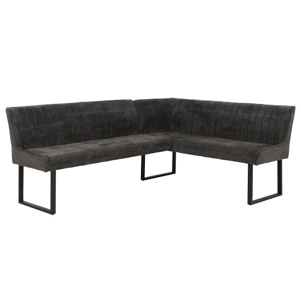 Mendler Eckbank HWC-O82, Esszimmerbank Bank, Öko-Tex (310g/m²) Chenille Stoff/Textil Metall 210x159cm, dunkelgrau, 153536