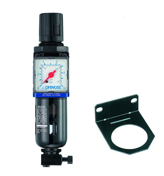 Prevost ALTO 1 - Filterregler mit Manometer und Befestigung, IG BSPP= G 1/8, Durchfluß= 550 Nm3/h, Filterung= 25 µm, KTM SM0