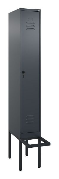 C+P Umkleidespind Classic PLUS, 2120x300x815mm, 7016/7016, Drehriegel, Buche-Sitzleisten, je 2 Doppel-Haken, 0800407-10F S10012