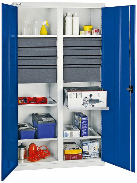 stumpf Werkzeug- und Materialschrank Serie 3000, 7035/5010, 6 Schublade 100 mm, 2 Schublade 200 mm, Mitteltrennwand, 6 Wannenböden, 3004774