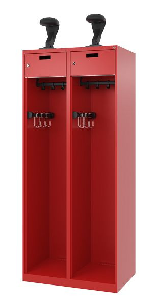 C+P Feuerwehrspind Evolo, Modell PRAKTUS, 2 Abteile, H1850xB800xT500 mm, Feuerrot, Helmhalter, 0492015-22 S10006