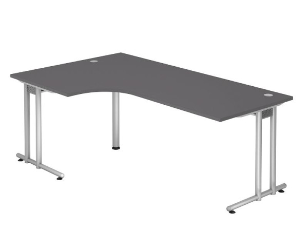 Hammerbacher Winkeltisch C-Fuß 200x120cm 90° Graphit/Silber, Winkelform 90°, horizontale Kabelwanne, Arbeitshöhe 72 cm, VNS82/G/S