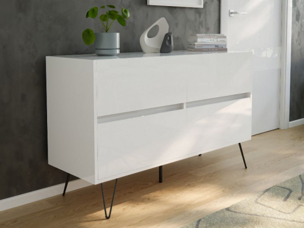 Posseik Sideboard Industrial E 120cm 4 Schubladen Weiß hochglanz, PN2082X0000002DE