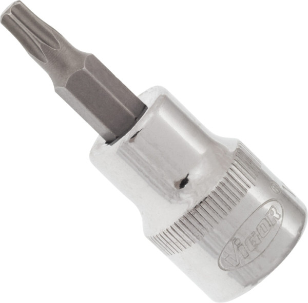 VIGOR TORX Schraubendreher-Einsatz, Vierkant hohl 10 mm (3/8 Zoll), Innen TORX Profil, T25, Länge: 49 mm, für Handbetätigung, V2301N