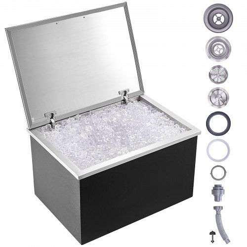 VEVOR Drop-in-Eisbox, 107,8 L Edelstahl-Eiskühler, 710x508x437 mm, Eisbehälter mit Klappdeckel, inkl. Abflussrohr, QRSCBCFG28LXCJKIIV0