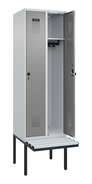 C+P Spind Evolo PLUS, 2 Abteil, 2120x600x815mm, 7035/0004, Drehriegel, Material Sitzfläche Kunststoff, 0490407-20 S10068