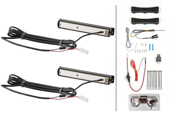 HELLA LED-Tagfahrleuchtensatz, LEDayLine Zero, 24V, rechteckig, Anbau, ECE-R7/E24 5875/ECE-R87, glasklar, 1000mm, Fahrzeugfront, Set, 2PT 980 970-871