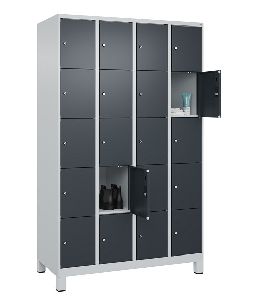 C+P Schließfachschrank Evolo PLUS, mit Füßen, 20 Fächer, 1950x1200x500mm, 7035/7016 Anthrazitgrau, 049010-405 S10012